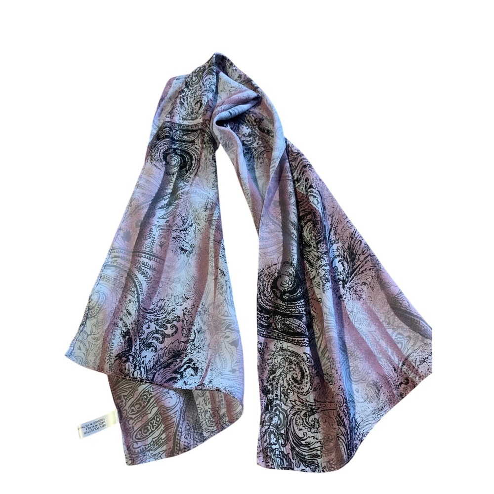 Elegant‎ Paisley Print Scarf Lightweight Sheer Purple Gray Black Design